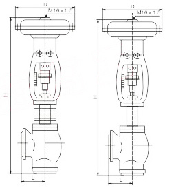 ZH-A-S氣動（dòng）薄（báo）膜角形單座（zuò）調（diào）節閥外形尺寸圖