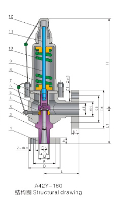 A42Y-C型彈簧全啟封閉式安全閥（fá）外形尺寸圖