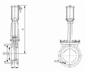 PZ673氣動（dòng）式（shì）刀型閘閥外形尺寸圖