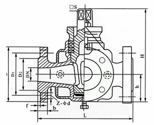 BX44W三通保溫旋塞（sāi）閥（fá）外形尺寸（cùn）圖