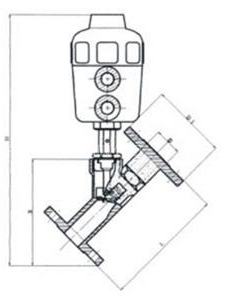 法蘭式氣動角座閥（fá）外形尺寸圖