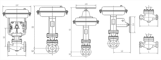 氣（qì）動薄膜套筒調節閥-ZJHM外形尺寸圖